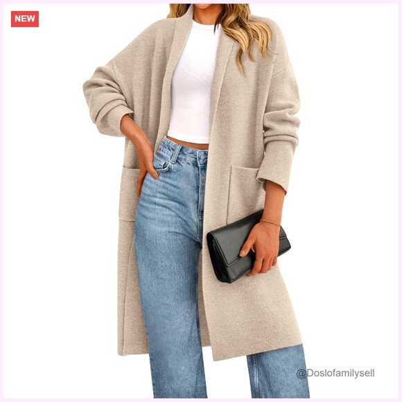 Oversized Long Cardigan Open Front Chunky Knit Sweater with Pockets